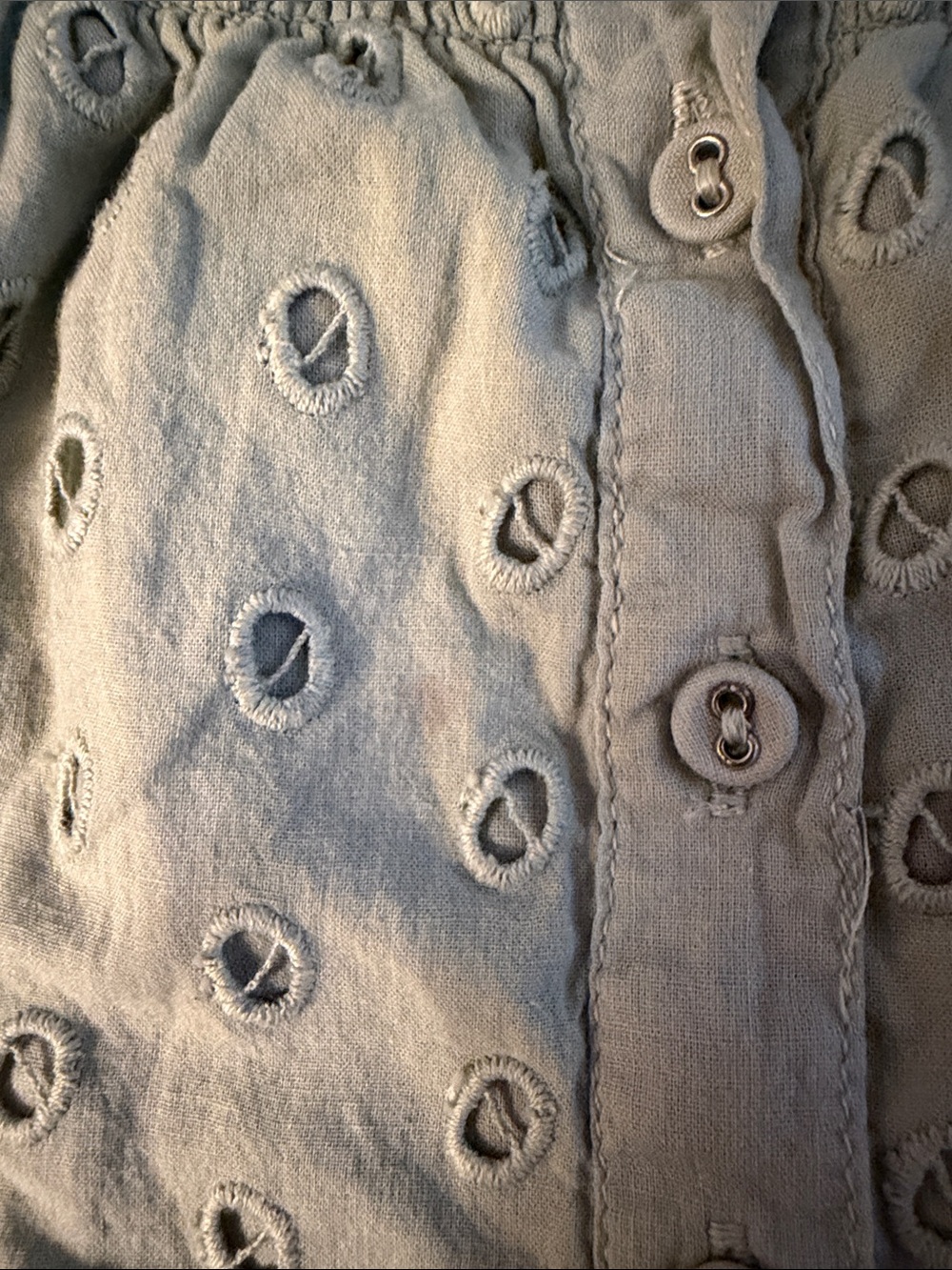 Smocked Eyelet Tank Top in Sage Green - Picture 3 of 6
